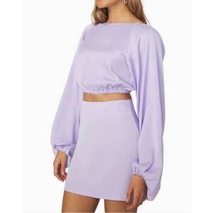 WeWoreWhat Womens Heather Purple Satin Billow Sleeve Top